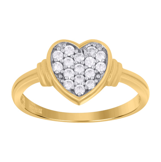 10K Gold Womens Two-Tone Cubic-Zirconia Heart Band Ring