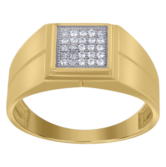 10K Two-Tone Gold Mens Round Cubic Zirconia Square Engagement Ring