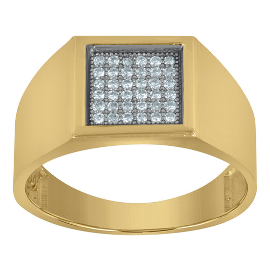 10K Two-Tone Gold Mens Round Cubic Zirconia Square Engagement Ring