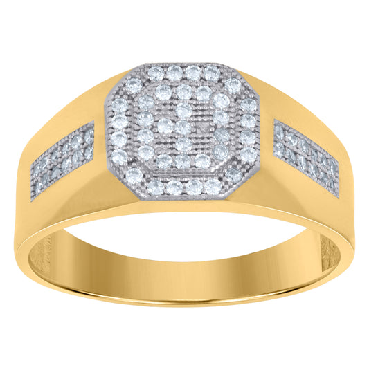 10K Two-Tone Gold Mens Round Cubic Zirconia Engagement Ring