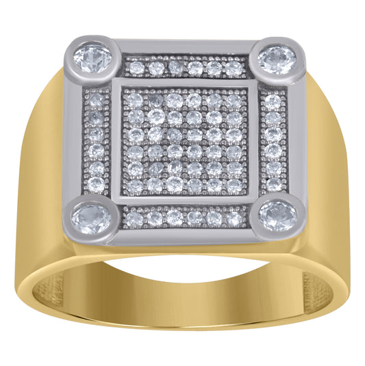 10K Two-Tone Gold Mens Round Cubic Zirconia Square Engagement Ring