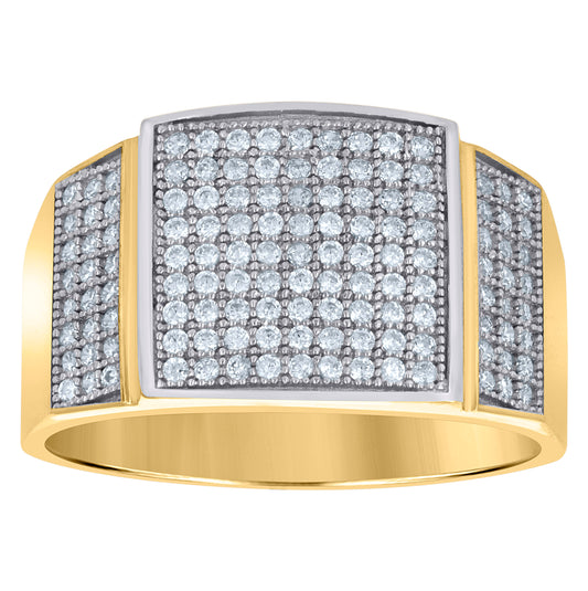 10K Two-Tone Gold Mens Round Cubic Zirconia Square Engagement Ring