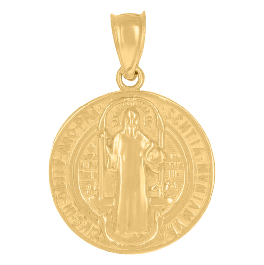10K Yellow Gold Diamond-Cut Unisex Saint Benedict Religious Charm Pendant