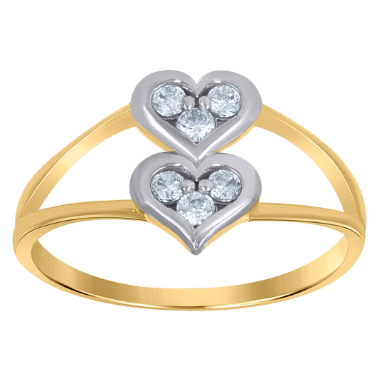 10K Gold Womens Two-Tone Cubic-Zirconia Split Shank 1.7mm Heart Band Ring