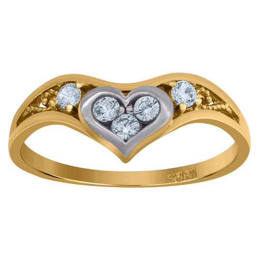 10K Gold Womens Two-Tone Cubic-Zirconia Heart Band Ring