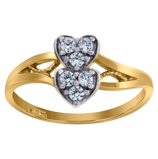 10K Gold Womens Two-Tone Cubic-Zirconia Double Heart Band Ring