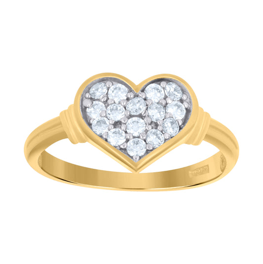 10K Gold Womens Two-Tone Cubic-Zirconia Heart Band Ring
