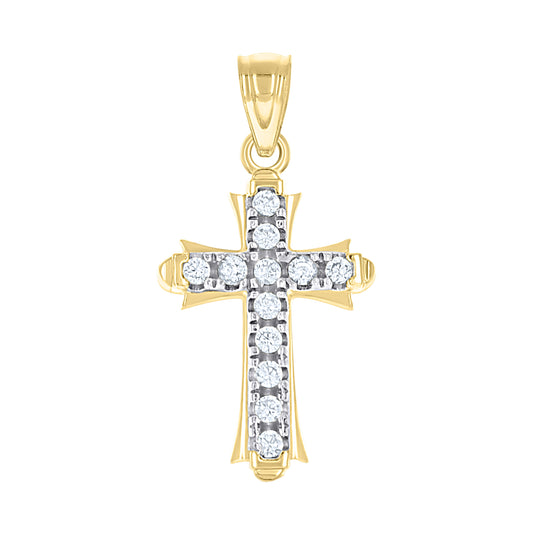 10K Gold Two-Tone Cubic-Zirconia Womens Cross Religious Charm Pendant