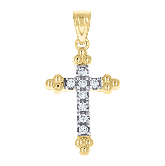 10K Two-Tone Gold Mens Women Cubic Zirconia Cubic-Zirconia Budded Cross Religious Charm Pendant