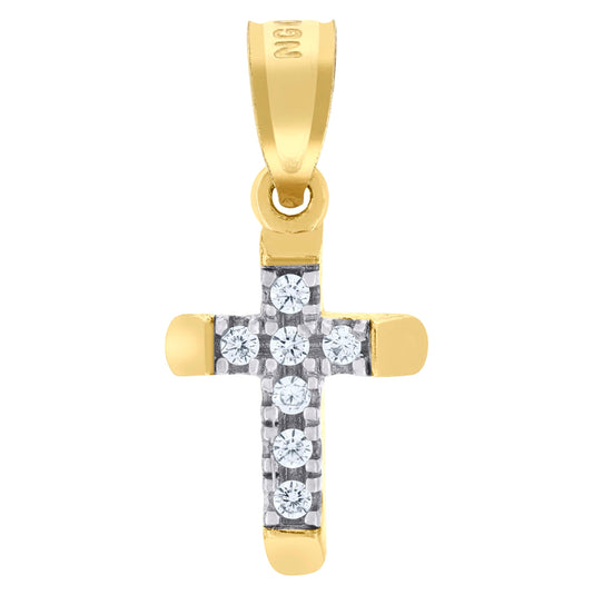 10K Gold Two-Tone Cubic-Zirconia Womens Cross Religious Charm Pendant