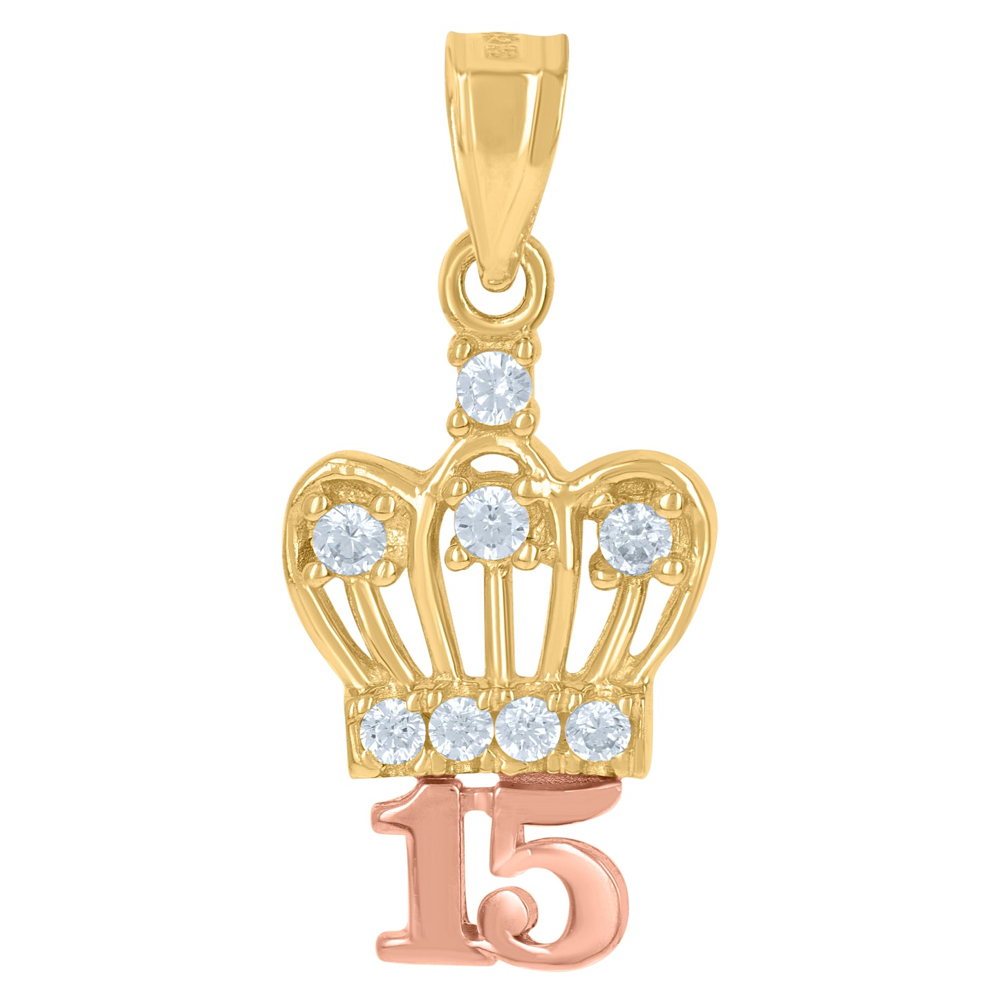 10K Tri-Color Gold Womens Cubic Zirconia Cubic-Zirconia Sweet 15 Anos Quinceanera Charm Pendant