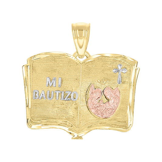 10K Gold Two-Tone Diamond-Cut Unisex Mi Bautizo Religious Charm Pendant
