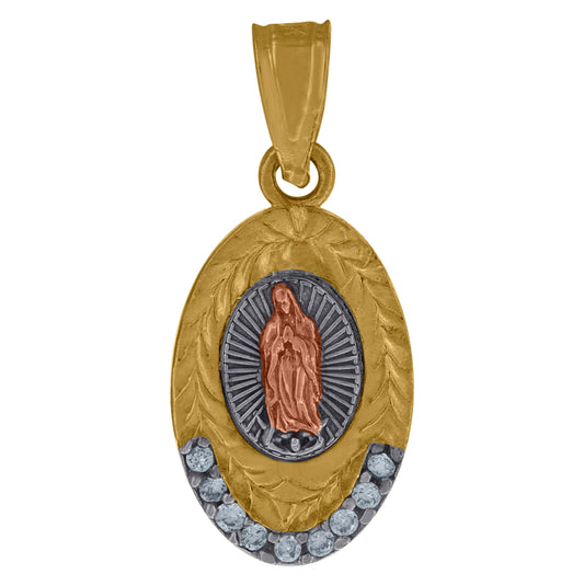 10K Gold Tri-Color Cubic-Zirconia Womens Guadalupe Mary Religious Charm Pendant