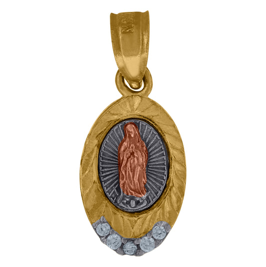 10K Gold Tri-Color Cubic-Zirconia Womens Guadalupe Mary Religious Charm Pendant