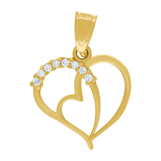10K Two-Tone Gold Womens Cubic Zirconia Cubic-Zirconia Love Heart Charm Pendant