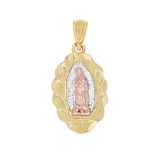10K Tri-Color Gold Mens Women Textured Lady Of Guadalupe Religious Charm Pendant