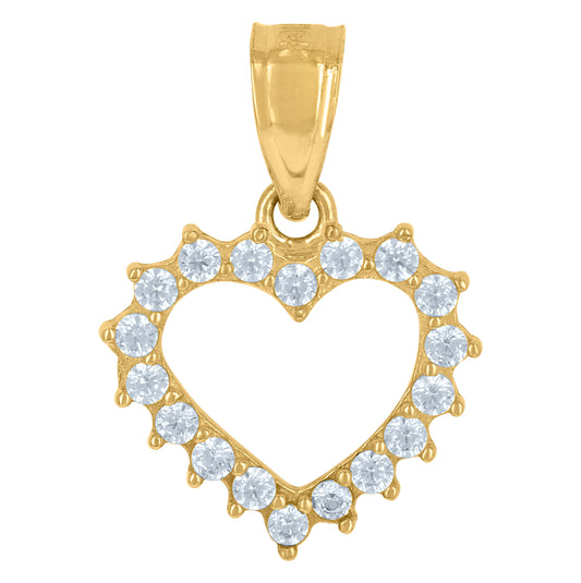 10K Yellow Gold Womens Cubic Zirconia Cubic-Zirconia Open Heart Charm Pendant