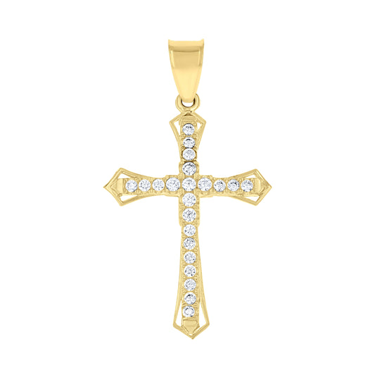 10K Two-Tone Gold Mens Women Cubic Zirconia Cubic-Zirconia Cross Religious Charm Pendant