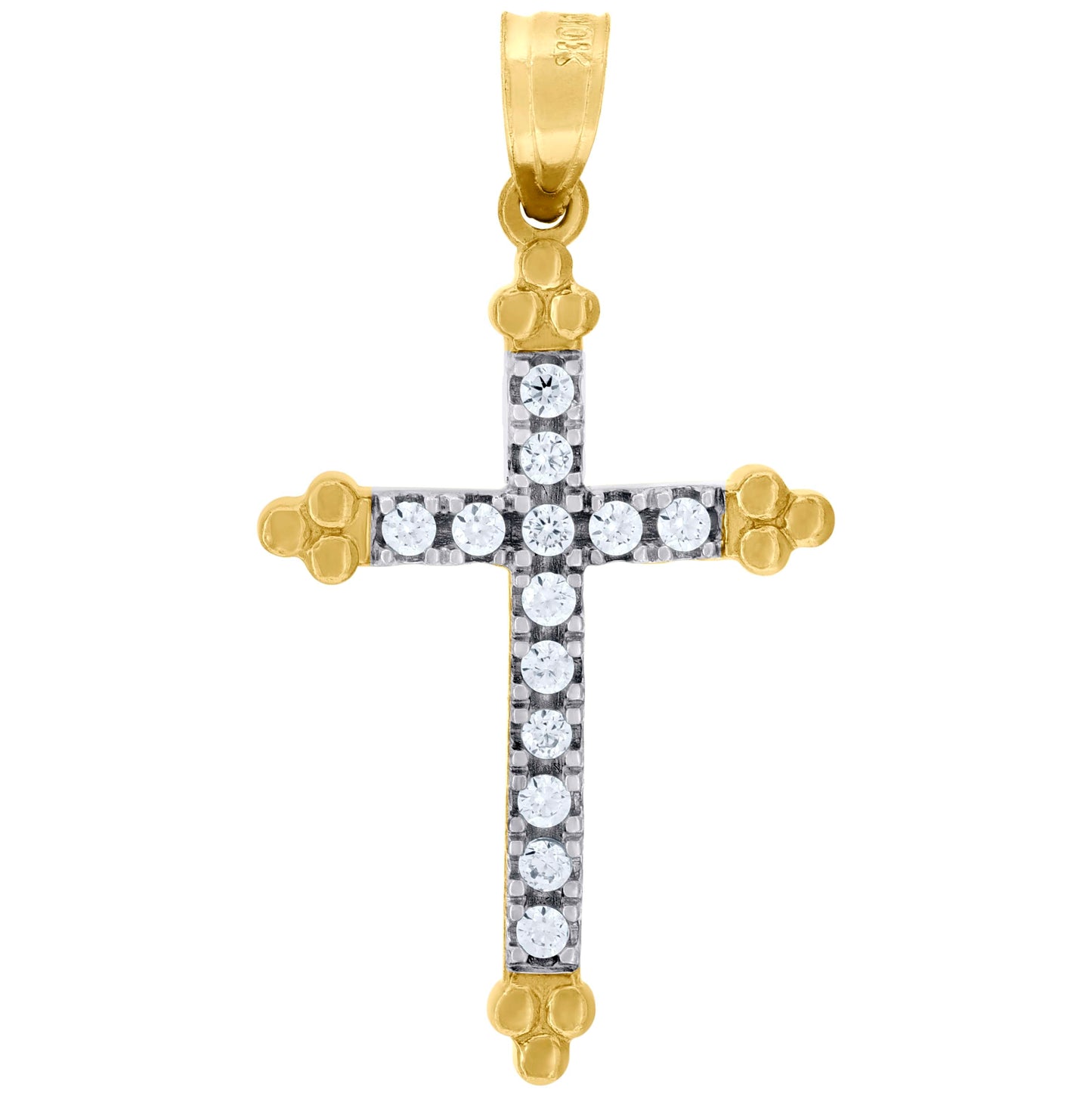10K Gold Two-Tone Cubic-Zirconia Womens Cross Religious Charm Pendant