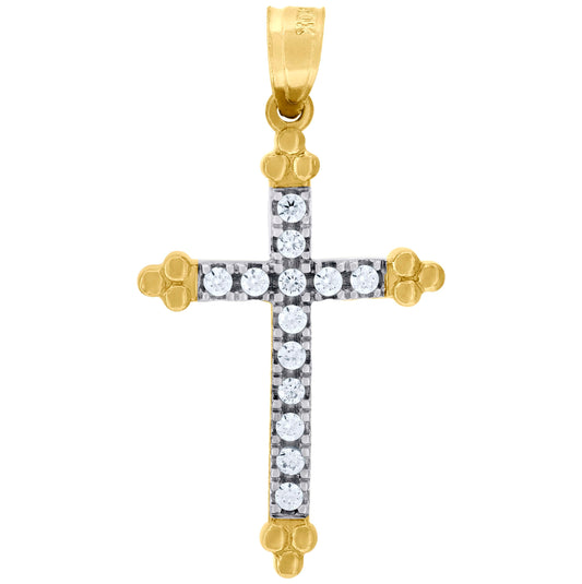 10K Gold Two-Tone Cubic-Zirconia Womens Cross Religious Charm Pendant
