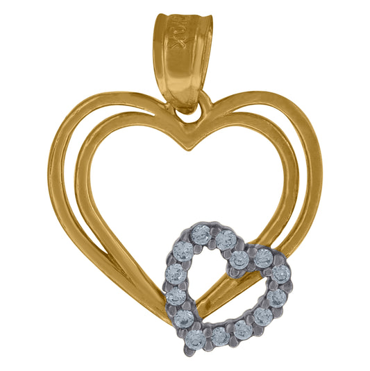 10K Two-Tone Gold Womens Cubic Zirconia Cubic-Zirconia Multi Hearts Love Charm Pendant