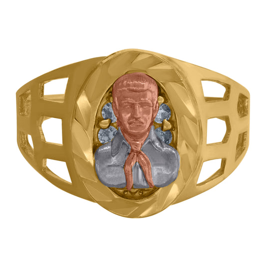 10K Tri-Color Gold Mens Cubic Zirconia Cubic-Zirconia Oval Religious Ring Size 7