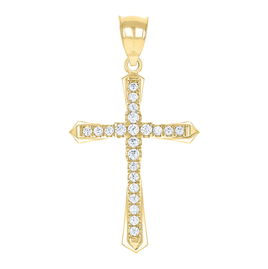 10K Gold Two-Tone Cubic-Zirconia Womens Cross Religious Charm Pendant