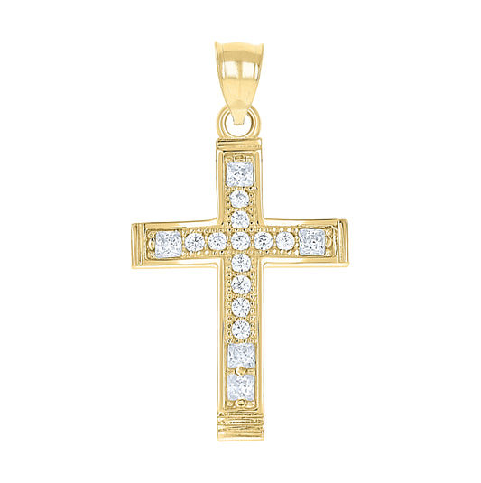 10K Yellow Gold Womens Round Cubic Zirconia Cubic-Zirconia Cross Pendant