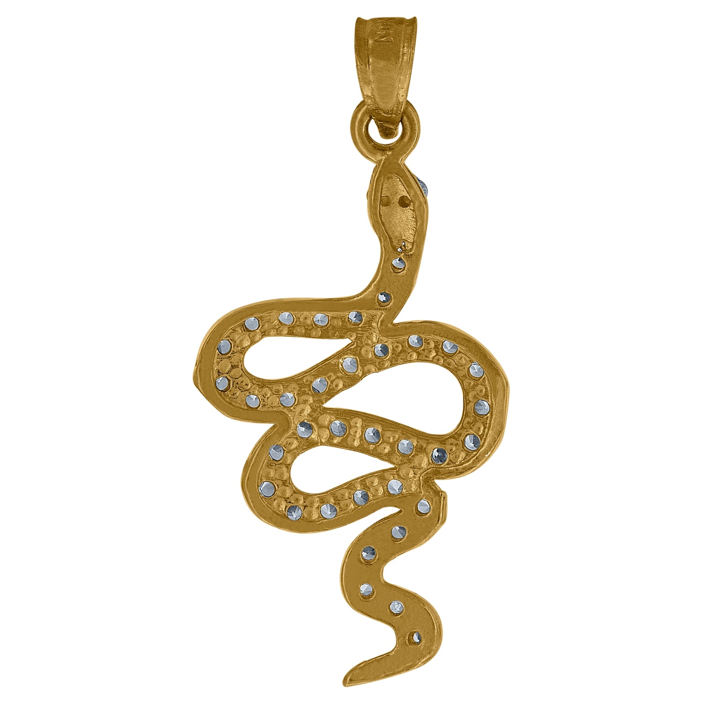 10K Gold Two-Tone Cubic-Zirconia Unisex Snake Animal Charm Pendant
