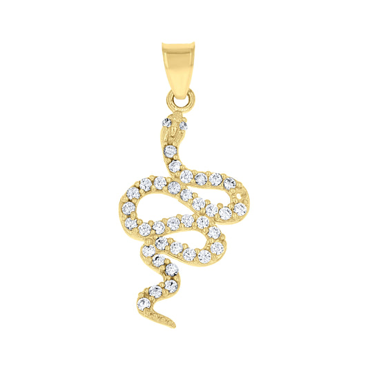 10K Gold Two-Tone Cubic-Zirconia Unisex Snake Animal Charm Pendant
