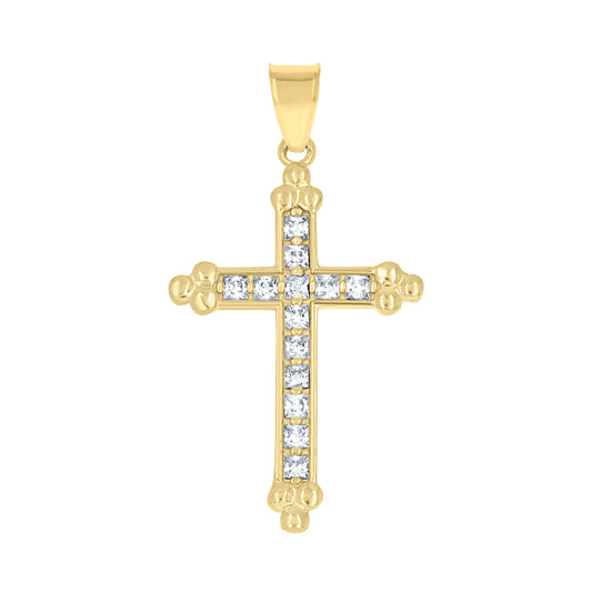 10K Yellow Gold Mens Women Cubic Zirconia Cubic-Zirconia Budded Cross Religious Charm Pendant