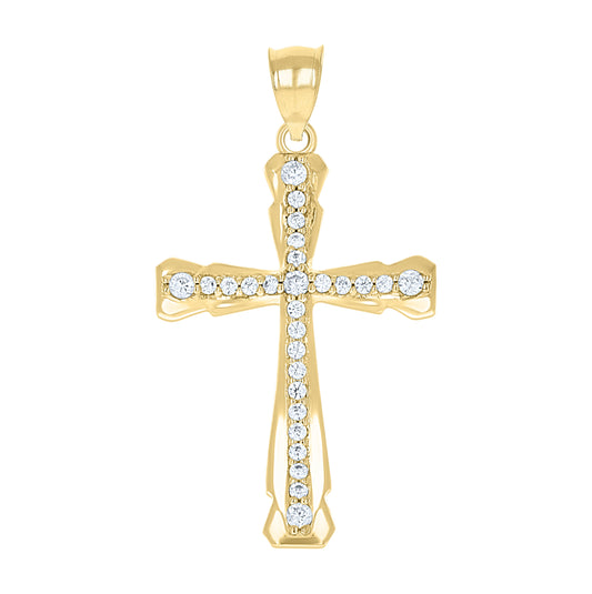 10K Gold Two-Tone Cubic-Zirconia Mens Cross Religious Charm Pendant