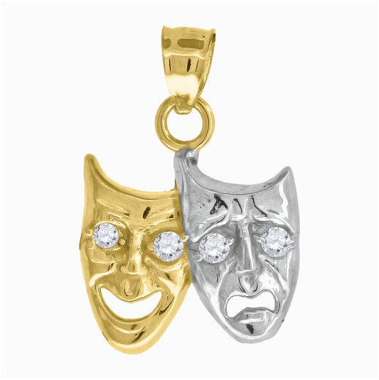 10K Two-Tone Gold Unisex Cubic Zirconia Cubic-Zirconia Laugh Now Cry Later Drama Charm Pendant