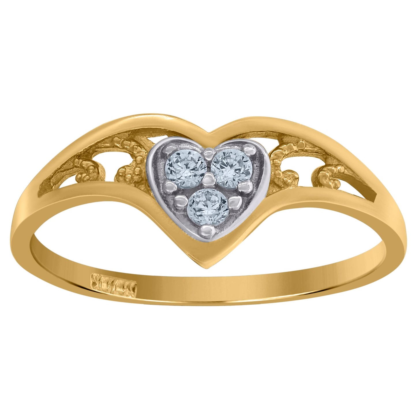 10K Two-Tone Gold Womens Cubic Zirconia Curved Heart Engagement Band Ring