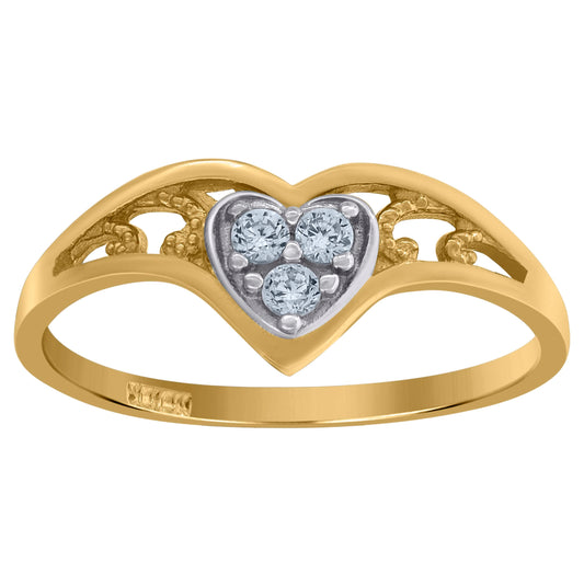 10K Two-Tone Gold Womens Cubic Zirconia Curved Heart Engagement Band Ring