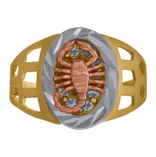 10K Tri-Color Gold Mens Cubic Zirconia Cubic-Zirconia Diamond Cut Scorpion Ring