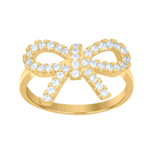 10K Yellow Gold Womens Cubic-Zirconia Bow Fashion Ring