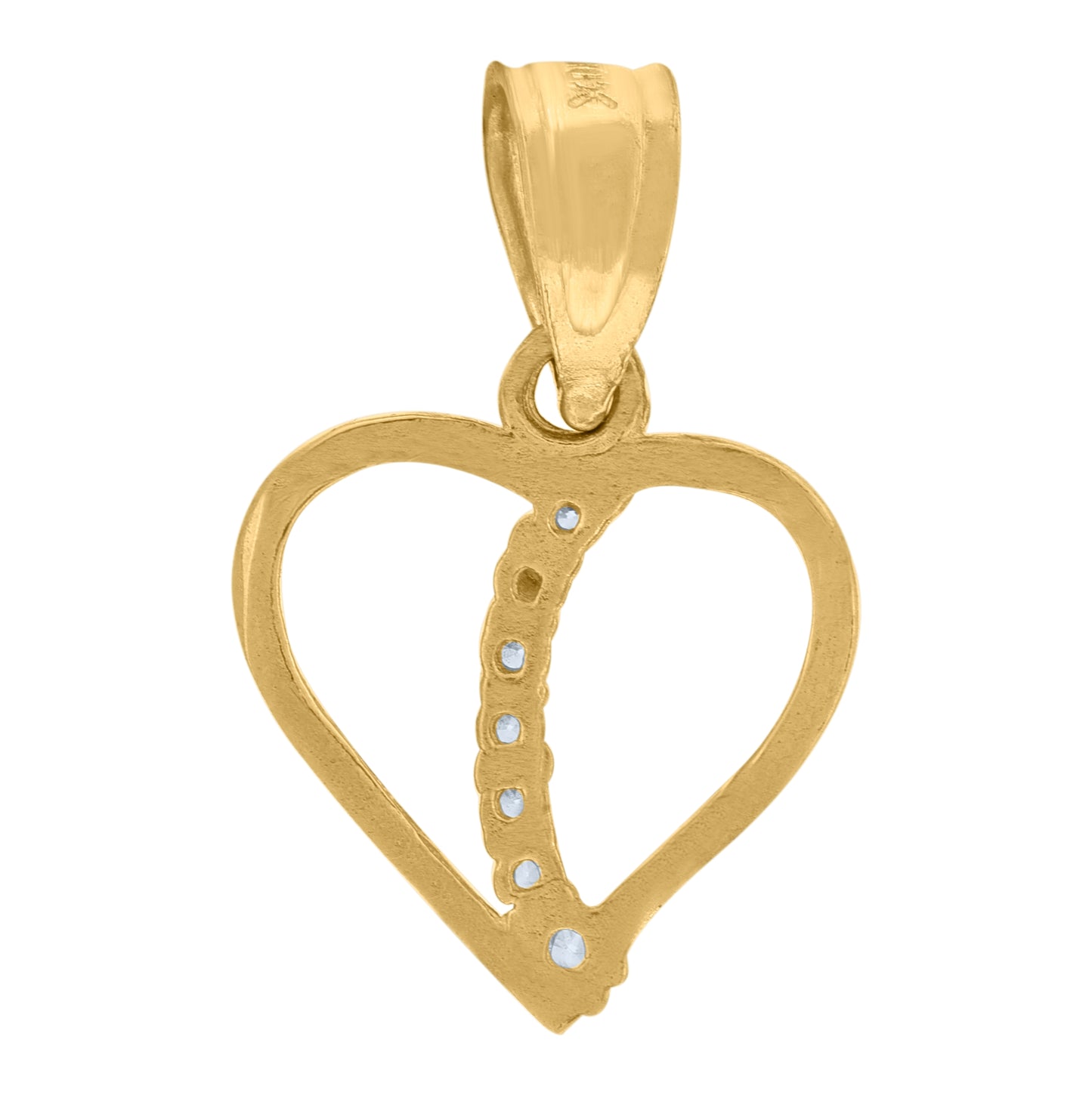 10K Gold Two-Tone Cubic-Zirconia Womens Heart Charm Pendant