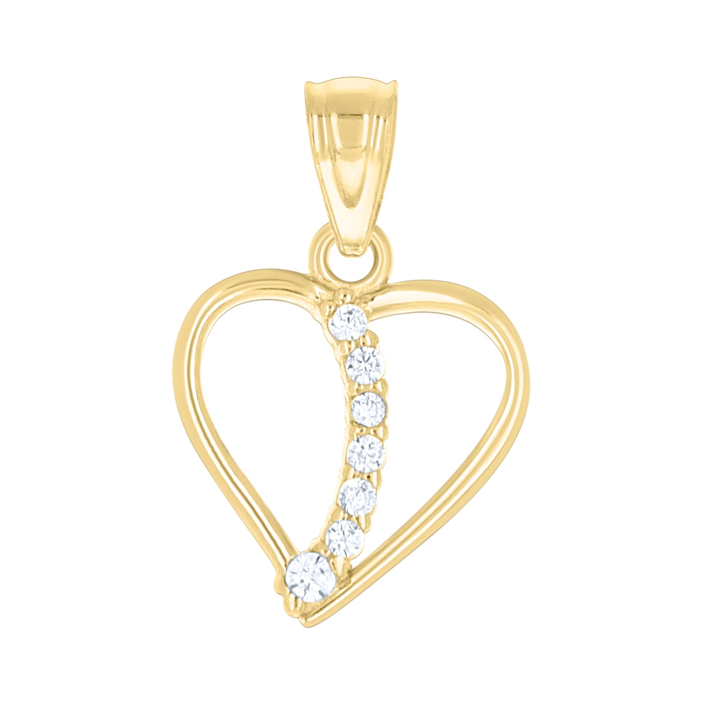 10K Gold Two-Tone Cubic-Zirconia Womens Heart Charm Pendant