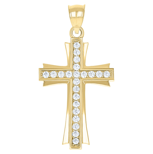10K Gold Two-Tone Cubic-Zirconia Unisex Cross Religious Charm Pendant