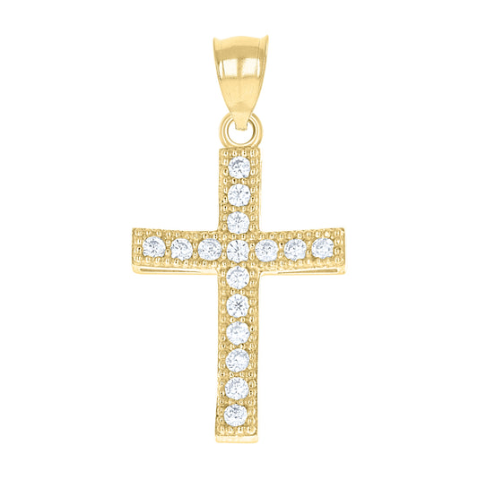 10K Gold Two-Tone Cubic-Zirconia Unisex Cross Religious Charm Pendant