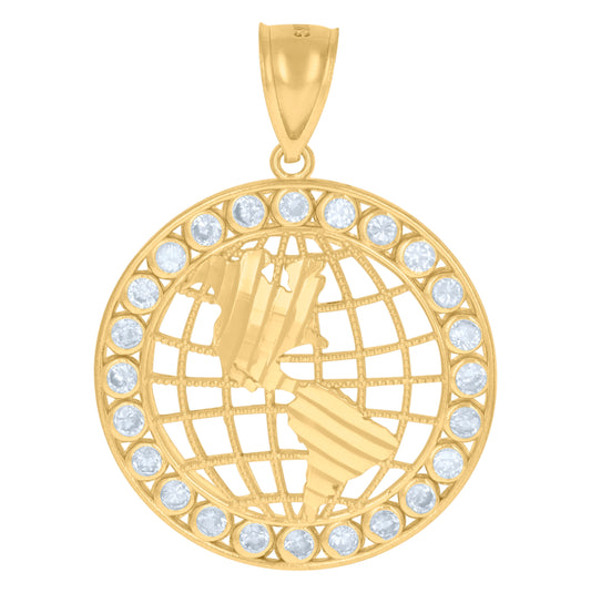 10K Two-Tone Gold Unisex Cubic Zirconia Globe Charm Pendant