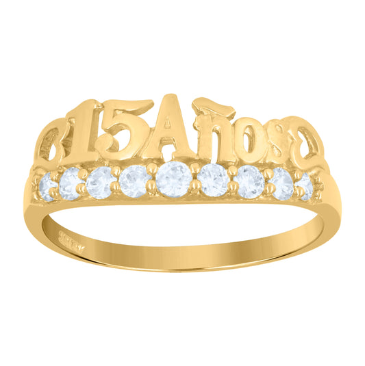 10K Two-Tone Gold Womens Cubic Zirconia 15 Anos Heart Band Ring