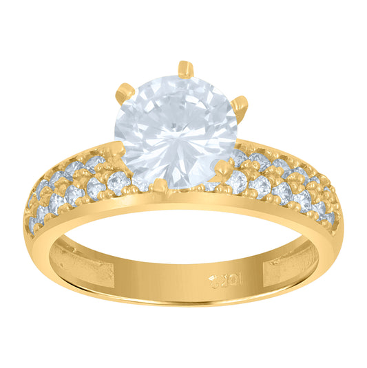 10K Two-Tone Gold Womens Cubic Zirconia Double Row Engagement Ring