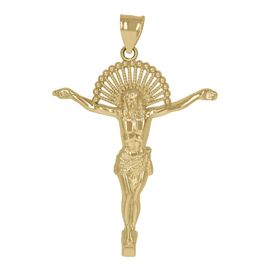 10K Two-Tone Gold Mens Crucifix Religious Charm Pendant
