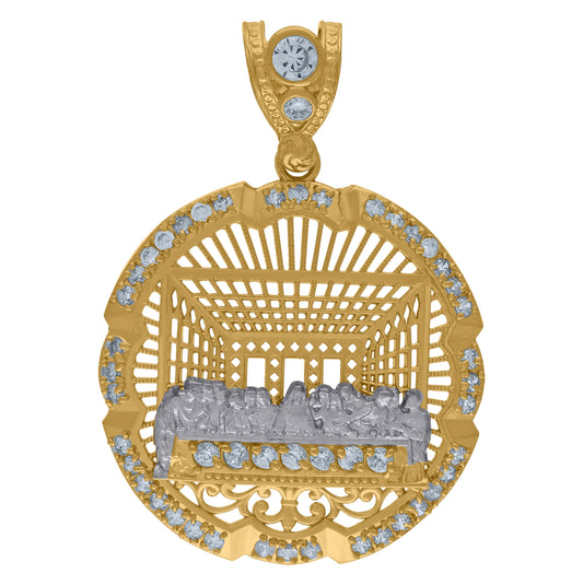 10K Two-Tone Gold Mens Cubic Zirconia Last Supper Medallion Religious Charm Pendant
