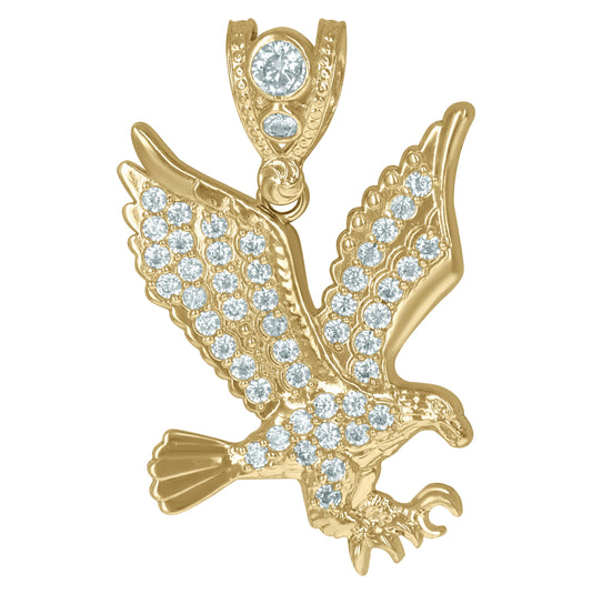 10K Yellow Gold Mens Cubic Zirconia Eagle Bird Patriotism Charm Pendant