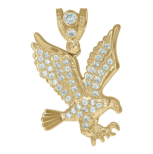 10K Yellow Gold Mens Cubic Zirconia Eagle Bird Patriotism Charm Pendant