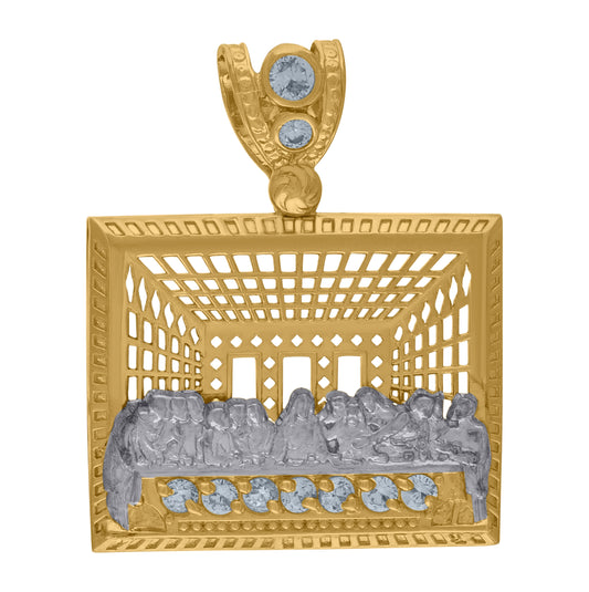 10K Two-Tone Gold Mens Cubic Zirconia Last Supper Religious Charm Pendant