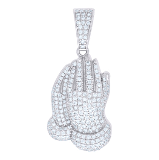 Sterling Silver Mens Cubic Zirconia Religious Praying Hands Charm Pendant